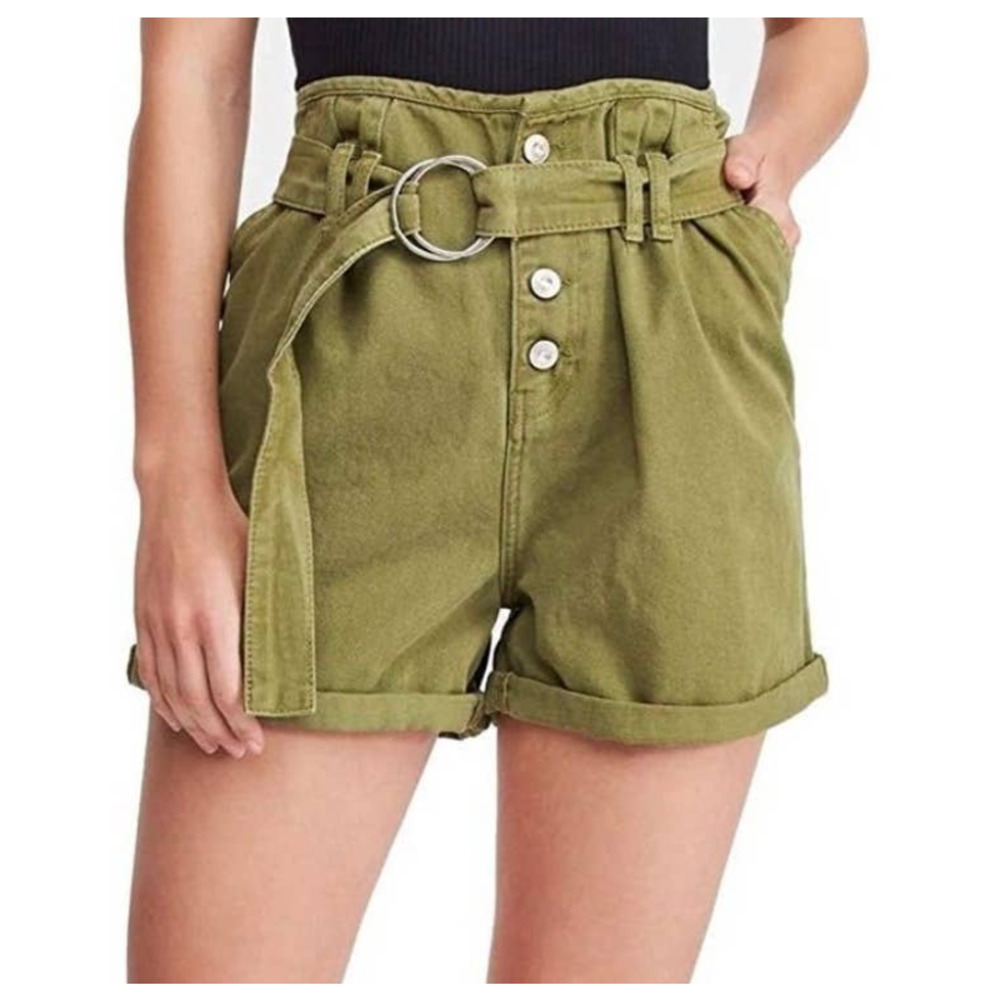 Free People Green Cindy Utility Paperbag Shorts NWOT